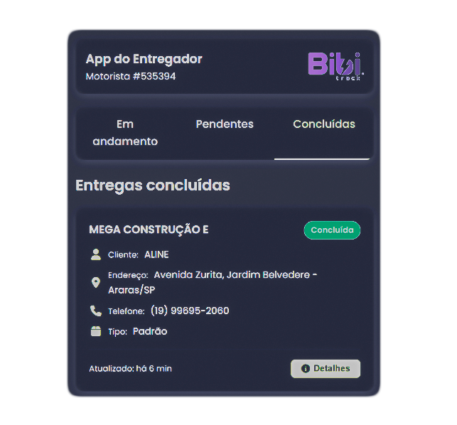 Ilustração do aplicativo do motorista BIBI.track